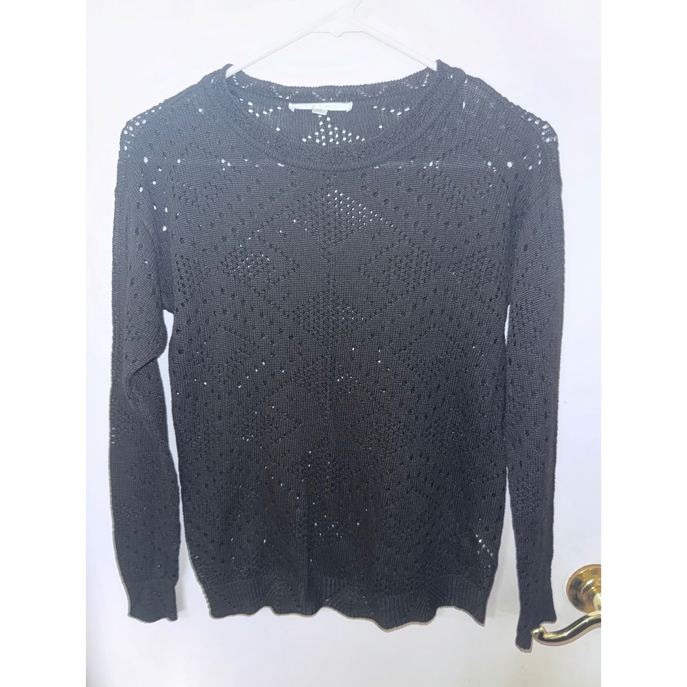 Cyrus Womens XS Charcoal Grey Pointelle Diamond Open Knit Long Sleeve Sweater